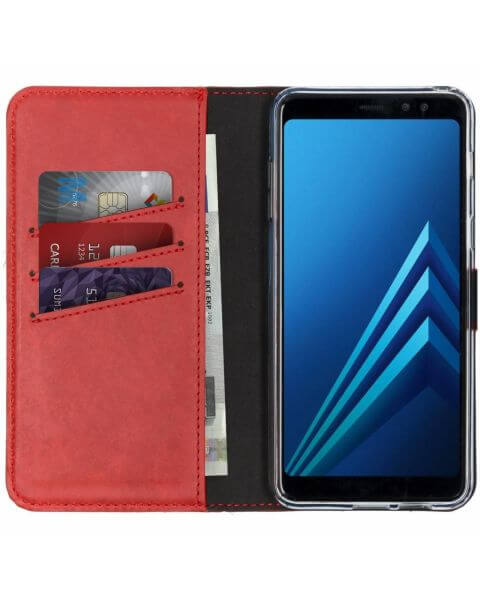 Echt Lederen Booktype Samsung Galaxy A8 (2018) - Rood / Red