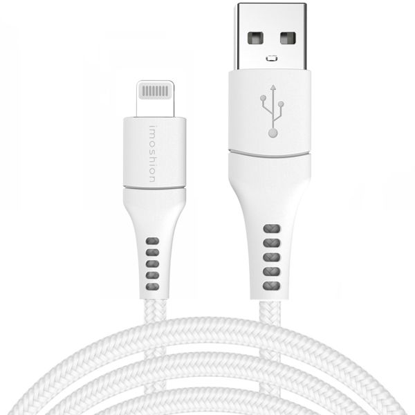 MFI Braided Lightning naar USB kabel - 3 meter - Wit - Wit / White