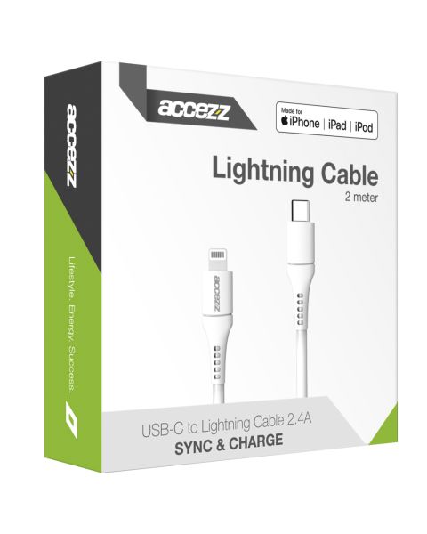 Accezz Lightning naar USB-C kabel - MFi certificering - 2 meter - Wit / Weiß / White