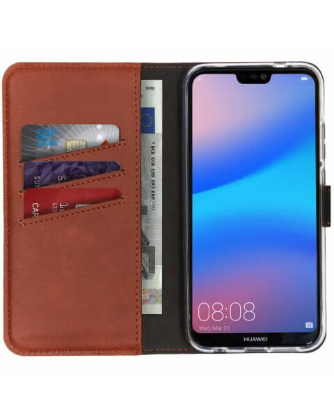Selencia Echt Lederen Bookcase Huawei P20 Lite