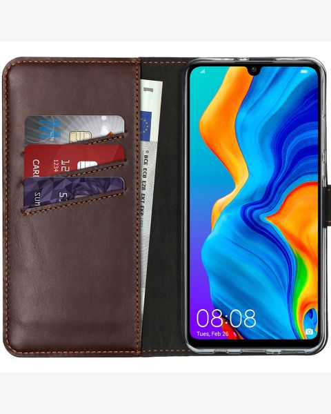 Echtleder Klapphülle Braun für das Huawei P30 Lite