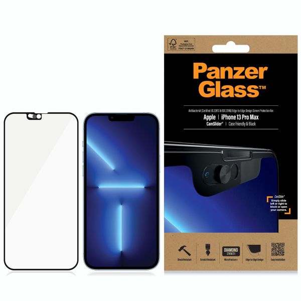 PanzerGlass CamSlider™ Anti-Bacterial Case Friendly Screenprotector iPhone 13 Pro Max - Zwart