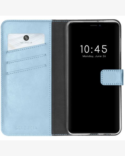 Selencia Echt Lederen Bookcase iPhone 13 Mini - Lichtblauw / Hellblau / Light Blue