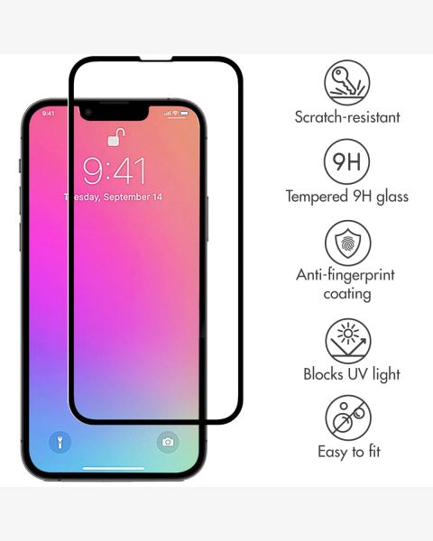 Selencia Gehard Glas Premium Screenprotector iPhone 13 / 13 Pro / 14 - Zwart / Schwarz / Black