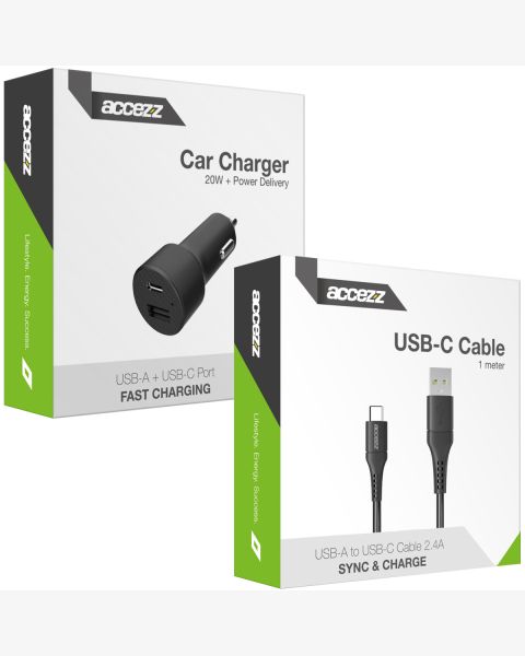 Kfz-Ladegerät mit USB-C- auf USB-Kabel - Autolader - 20 Watt - 1 m - Schwarz