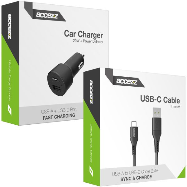Kfz-Ladegerät mit USB-C- auf USB-Kabel - Autolader - 20 Watt - 1 m - Schwarz