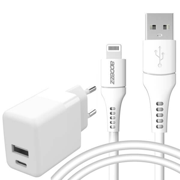 Wand-Ladegerät mit MFI-zertifiziertem Lightning- auf USB-Kabel - 20 Watt - 1 m - Weiß