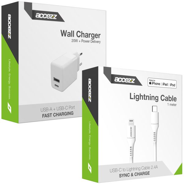 Wand-Ladegerät mit MFI-zertifiziertem Lightning- auf USB-C-Kabel - 20 Watt - 1 m - Weiß