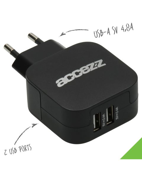 Accezz Double USB Thuislader 4.8A - Zwart / Schwarz / Black
