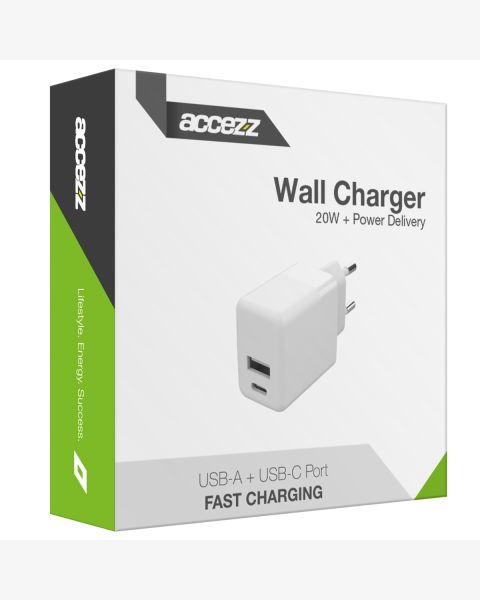 Wandladegerät - Ladegerät - USB-C- und USB-Anschluss - Power Delivery - 20 Watt - Weiß