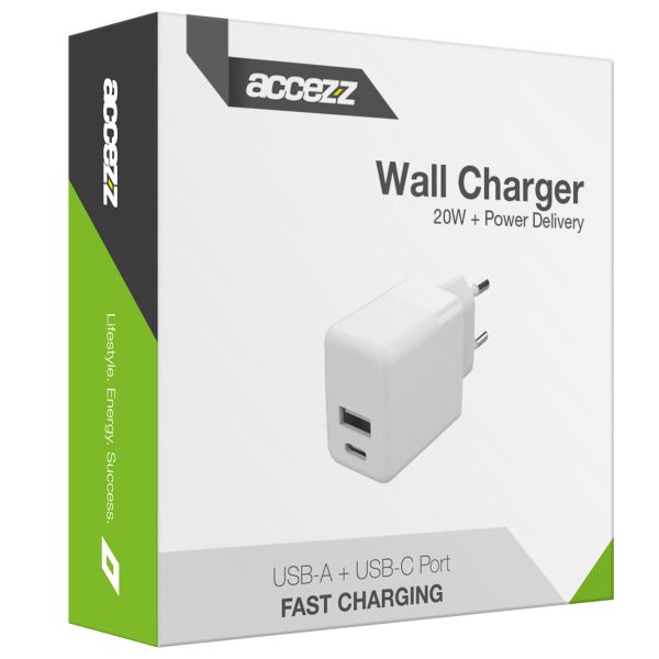 Wandladegerät - Ladegerät - USB-C- und USB-Anschluss - Power Delivery - 20 Watt - Weiß