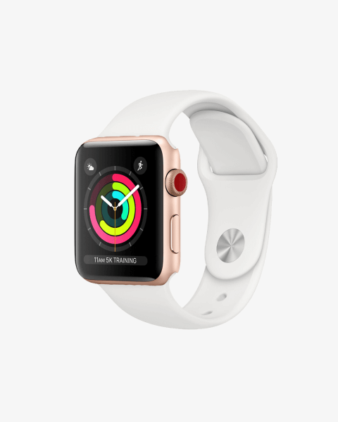 Refurbished Apple Watch Serie 3 | 42mm | Aluminium Gold | Weißes Sportarmband | GPS | WiFi + 4G