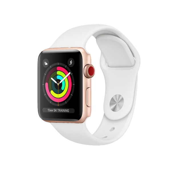 Refurbished Apple Watch Serie 3 | 42mm | Aluminium Gold | Weißes Sportarmband | GPS | WiFi + 4G