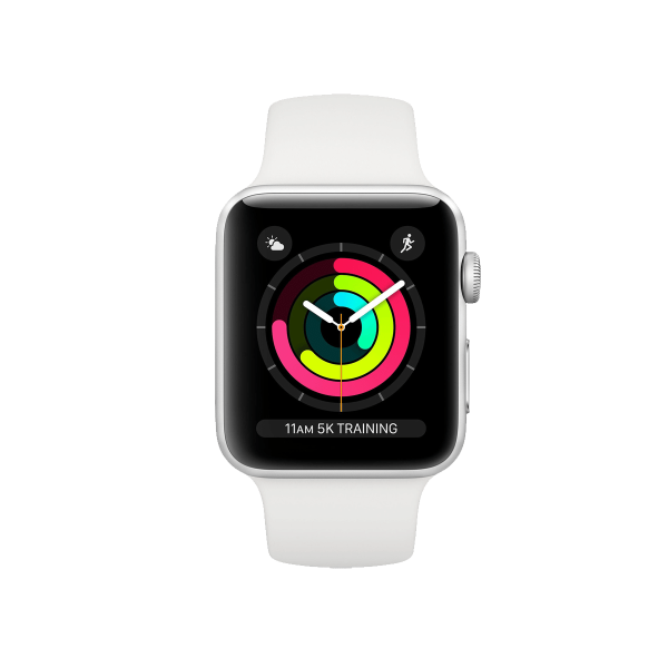Refurbished Apple Watch Serie 3 | 38mm | Aluminium Silber | Weißes Sportarmband | GPS | WiFi + 4G