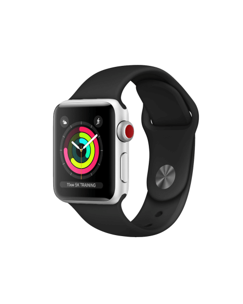 Refurbished Apple Watch Serie 3 | 38mm | Aluminium Silber | Schwarzes Sportarmband | GPS | WiFi + 4G