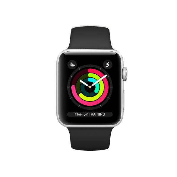 Refurbished Apple Watch Serie 3 | 38mm | Aluminium Silber | Schwarzes Sportarmband | GPS | WiFi