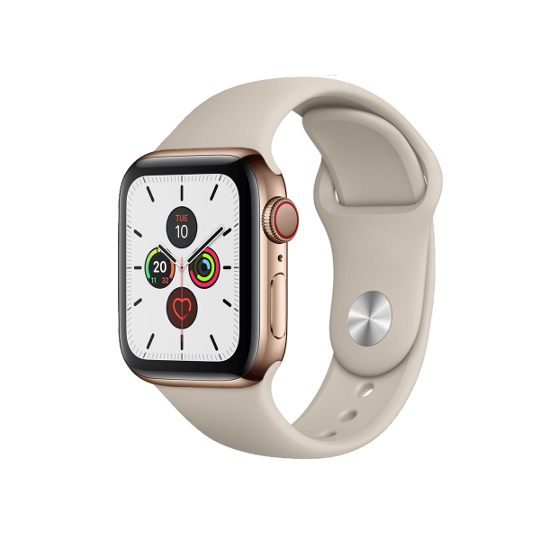 Refurbished Apple Watch Serie 5 | 40mm | Stainless Steel Gold | Stone Sportarmband  | GPS | WiFi + 4G