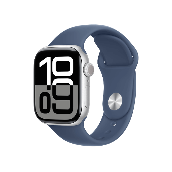 Refurbished Apple Watch Serie 10 | 42mm | Aluminium Silber | S/M Blaues Sportarmband | GPS | WiFi