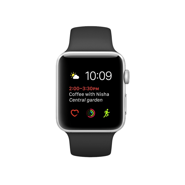 Refurbished Apple Watch Serie 2 | 42mm | Aluminium Silber | Schwarzes Sportarmband | GPS | WiFi