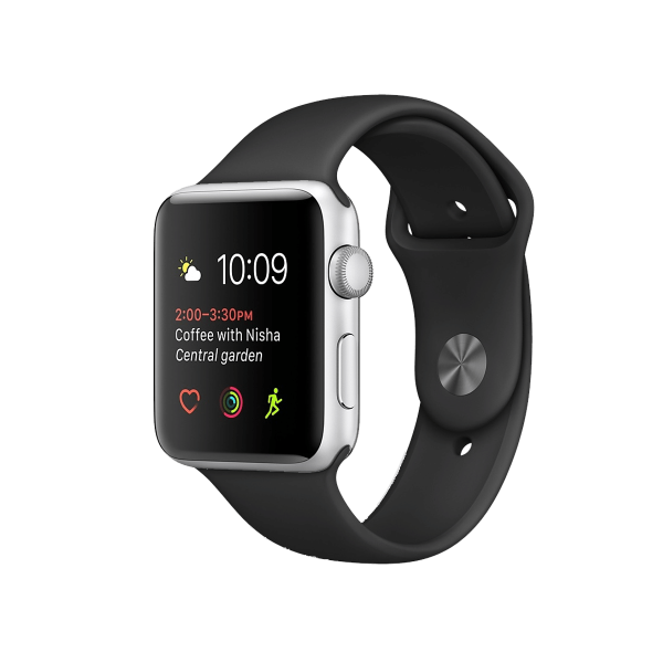 Refurbished Apple Watch Serie 2 | 42mm | Aluminium Silber | Schwarzes Sportarmband | GPS | WiFi