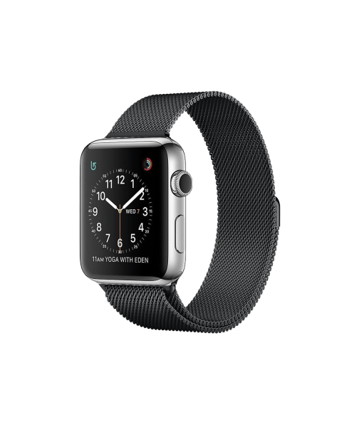 Refurbished Apple Watch Serie 2 | 42mm | Stainless Steel Silber | Schwarzes Sportarmband | GPS | WiFi