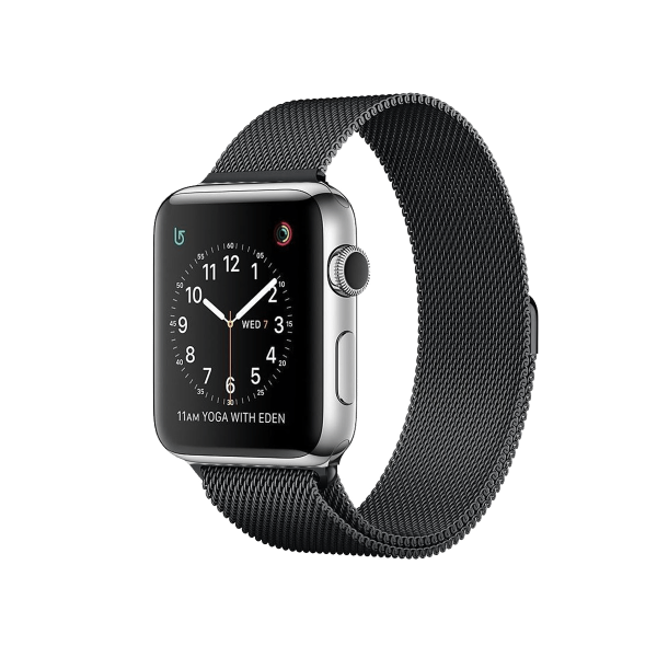 Refurbished Apple Watch Serie 2 | 42mm | Stainless Steel Silber | Schwarzes Sportarmband | GPS | WiFi