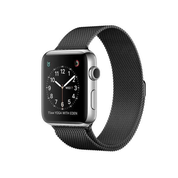 Refurbished Apple Watch Serie 2 | 38mm | Stainless Steel Silber | Schwarzes Sportarmband | GPS | WiFi