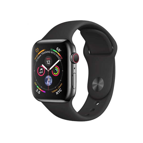 Refurbished Apple Watch Serie 4 | 40mm | Edelstahlgehäuse schwarz | Schwarzes Sportarmband | GPS | WLAN + 4G