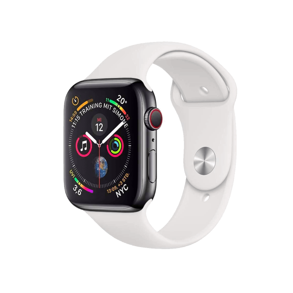 Refurbished Apple Watch Serie 4 | 44mm | Aluminium Spacegrau | Weißes Sportarmband | GPS | WiFi