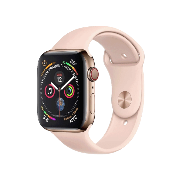 Refurbished Apple Watch Serie 4 | 44mm | Stainless Steel Gold | Rosa Sportarmband | GPS | WiFi + 4G