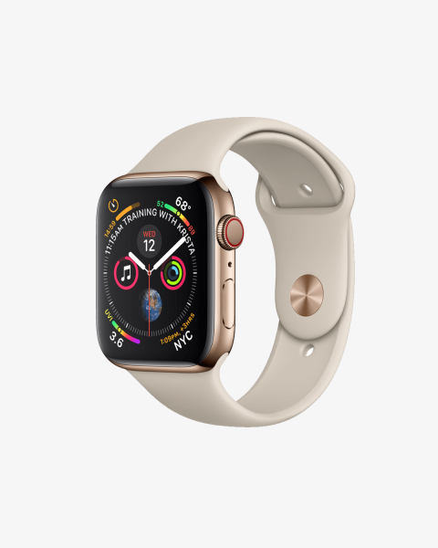Refurbished Apple Watch Serie 4 | 44mm | Stainless Gold | Stone Sportarmband | GPS | WiFi + 4G