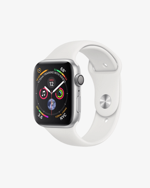 Refurbished Apple Watch Serie 4 | 44mm | Aluminium Silber | Weißes Sportarmband | GPS | WiFi + 4G