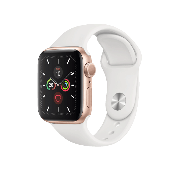 Refurbished  Apple Watch Serie 5 | 40mm | Aluminium Gold | Weißes Sportarmband | GPS | WiFi + 4G
