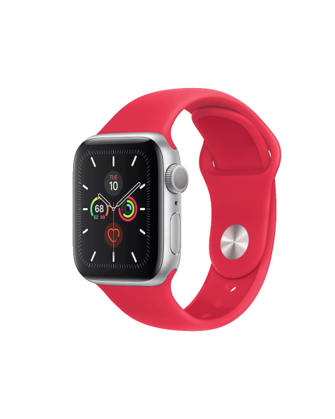 Refurbished Apple Watch Serie 5 | 40mm | Aluminium Silber | Rötes Sportarmband | GPS | WiFi + 4G