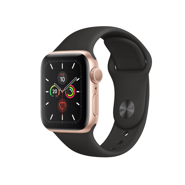 Refurbished Apple Watch Serie 5 | 40mm | Aluminium Gold | Schwarzes Sportarmband | GPS | WiFi + 4G