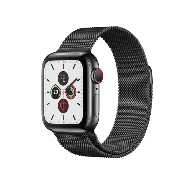Refurbished Apple Watch Serie 5 | 40mm | Stainless Steel Schwarz | Graphit Milanaiseband | GPS | WiFi + 4G