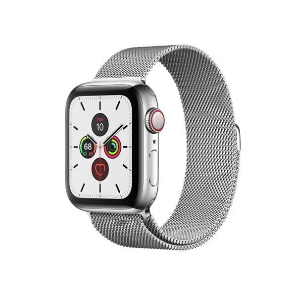 Refurbished Apple Watch Serie 5 | 40mm | Stainless Steel Silber | Silber Milanaiseband | GPS | WiFi + 4G