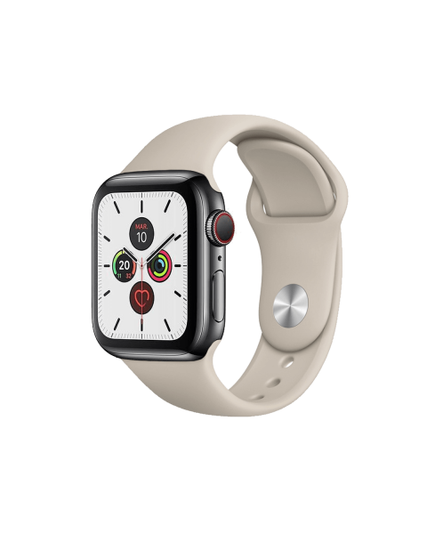 Refurbished Apple Watch Serie 5 | 40mm | Stainless Steel Schwarz | Stone Sportarmband | GPS | WiFi + 4G