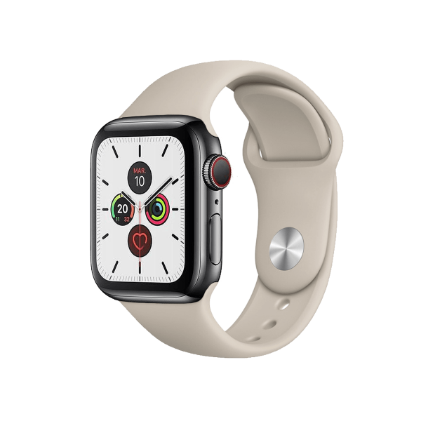 Refurbished Apple Watch Serie 5 | 40mm | Stainless Steel Schwarz | Stone Sportarmband | GPS | WiFi + 4G