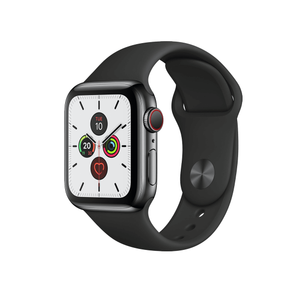 Refurbished Apple Watch Series 5 | 44mm | Titanium Spacegrau | Schwarzes Sportarmband | GPS | WiFi + 4G