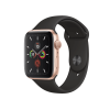 Refurbished Apple Watch Serie 5 | 44mm | Aluminiumgehäuse Gold | Schwarzes Sportarmband | GPS | WLAN + 4G