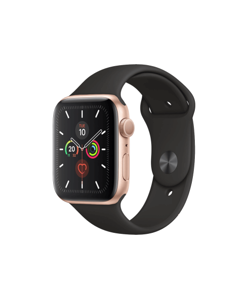 Refurbished Apple Watch Serie 5 | 44mm | Aluminium Gold | Schwarzes Sportarmband | GPS | WiFi