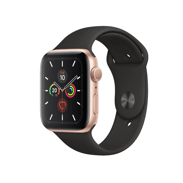 Refurbished Apple Watch Serie 5 | 44mm | Aluminium Gold | Schwarzes Sportarmband | GPS | WiFi