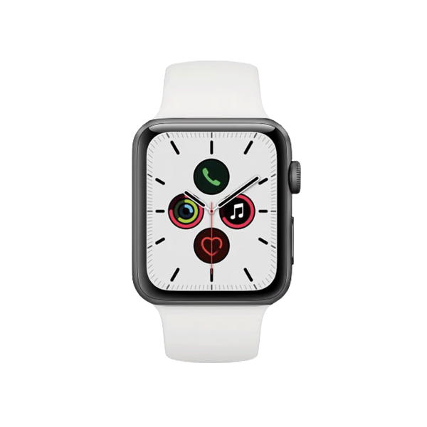 Refurbished Apple Watch Series 5 | 44mm | Aluminium Spacegrau | Weißes Sportarmband | GPS | WiFi + 4G