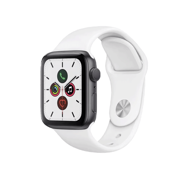 Refurbished Apple Watch Series 5 | 44mm | Aluminium Spacegrau | Weißes Sportarmband | GPS | WiFi + 4G