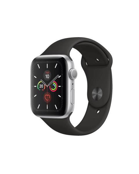 Refurbished Apple Watch Serie 5 | 44mm | Aluminium Silber | Schwarzes Sportarmband | GPS | WiFi + 4G