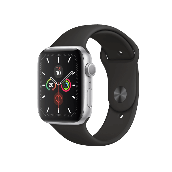 Refurbished Apple Watch Serie 5 | 44mm | Aluminium Silber | Schwarzes Sportarmband | GPS | WiFi