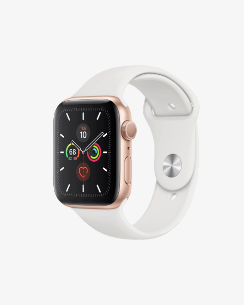 Refurbished Apple Watch Series 5 | 44mm | Aluminium Gold | Weiß sportarmband | GPS | WiFi + 4G