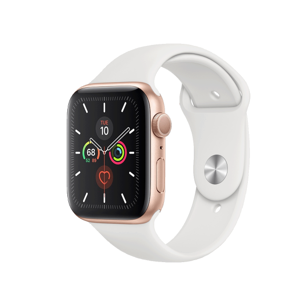 Refurbished Apple Watch Series 5 | 44mm | Aluminium Gold | Weiß sportarmband | GPS | WiFi + 4G