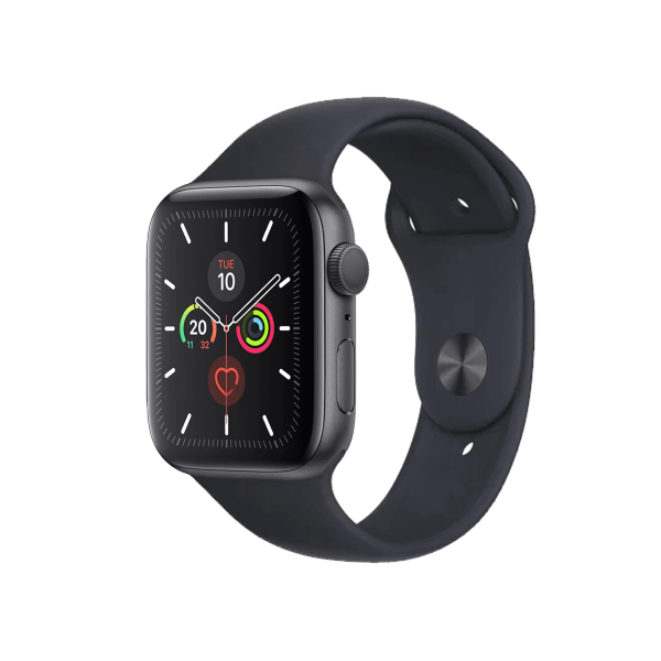 Refurbished Apple Watch Serie 5 | 44mm | Aluminum Spacegrau | Mitternachtsblaues Sportarmband | GPS | WiFi + 4G